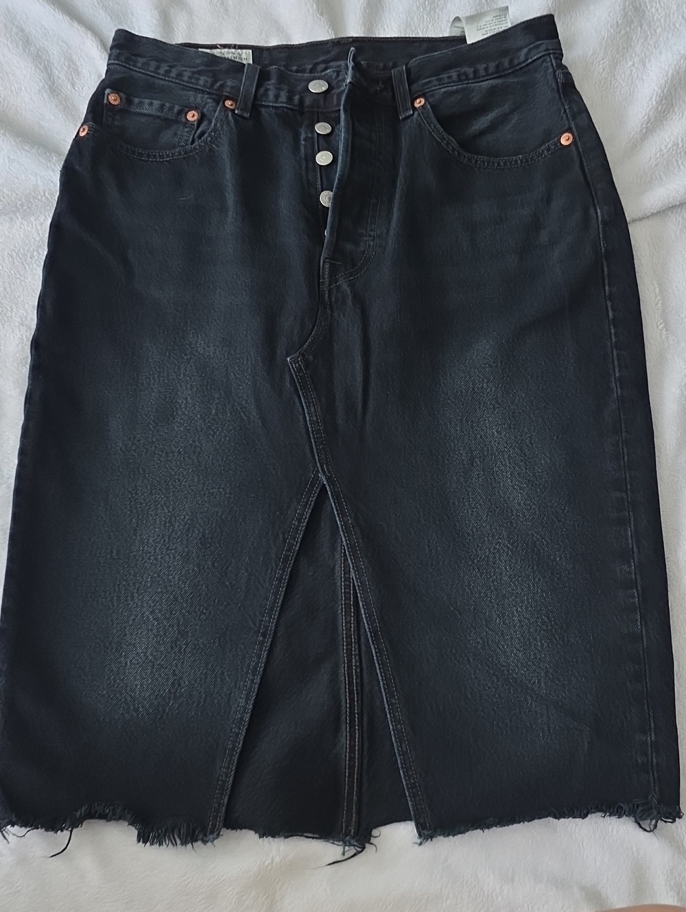 Levi's Black High-Waist Button-Front Denim Midi Skirt